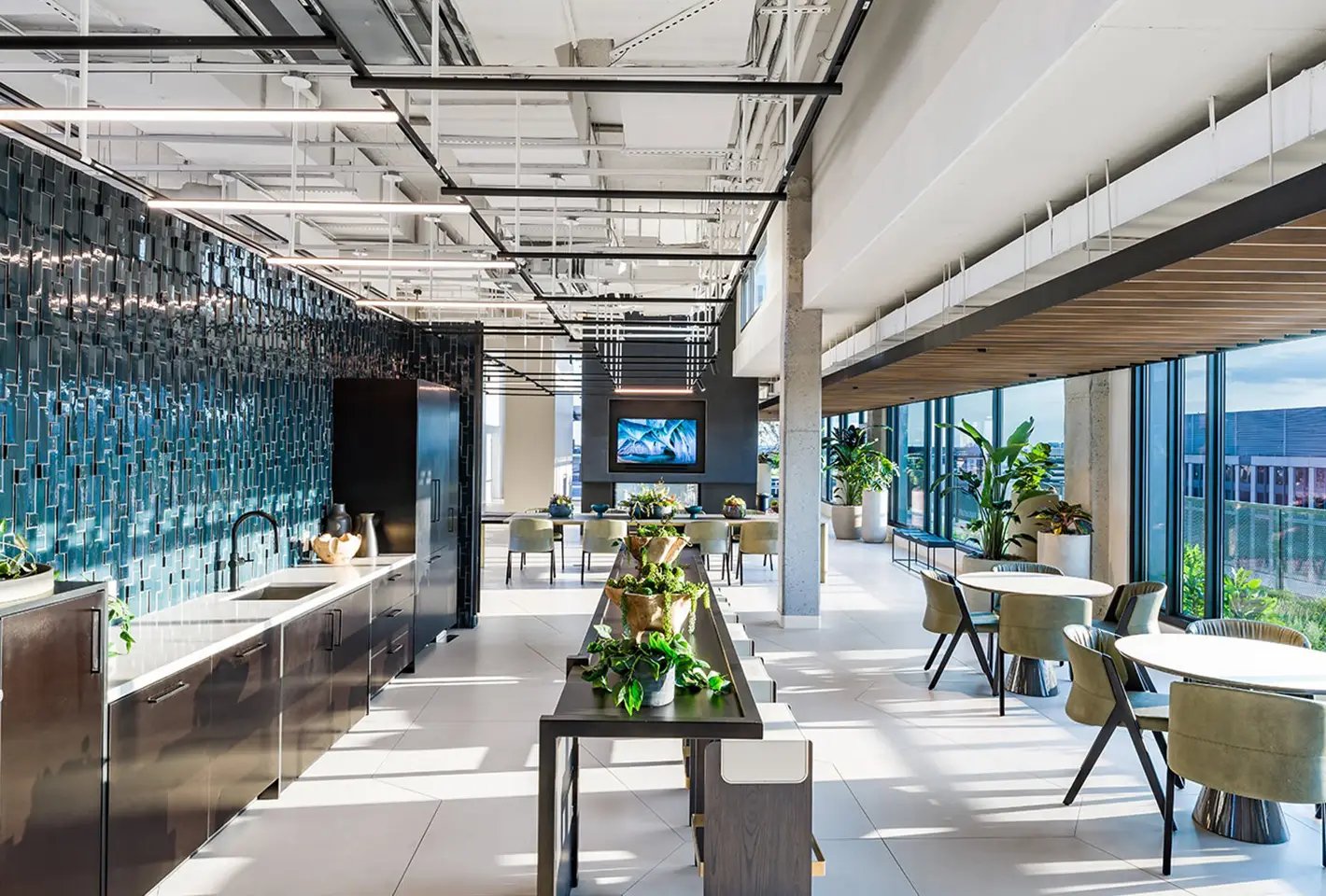 Rooftop entertainment space with open-air seating and stylish decor elements